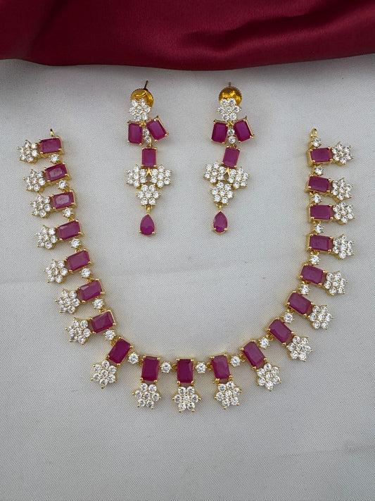 FeelOri Starburst Ruby & AD Stone Necklace Set for Festive Glamour - Full Set
