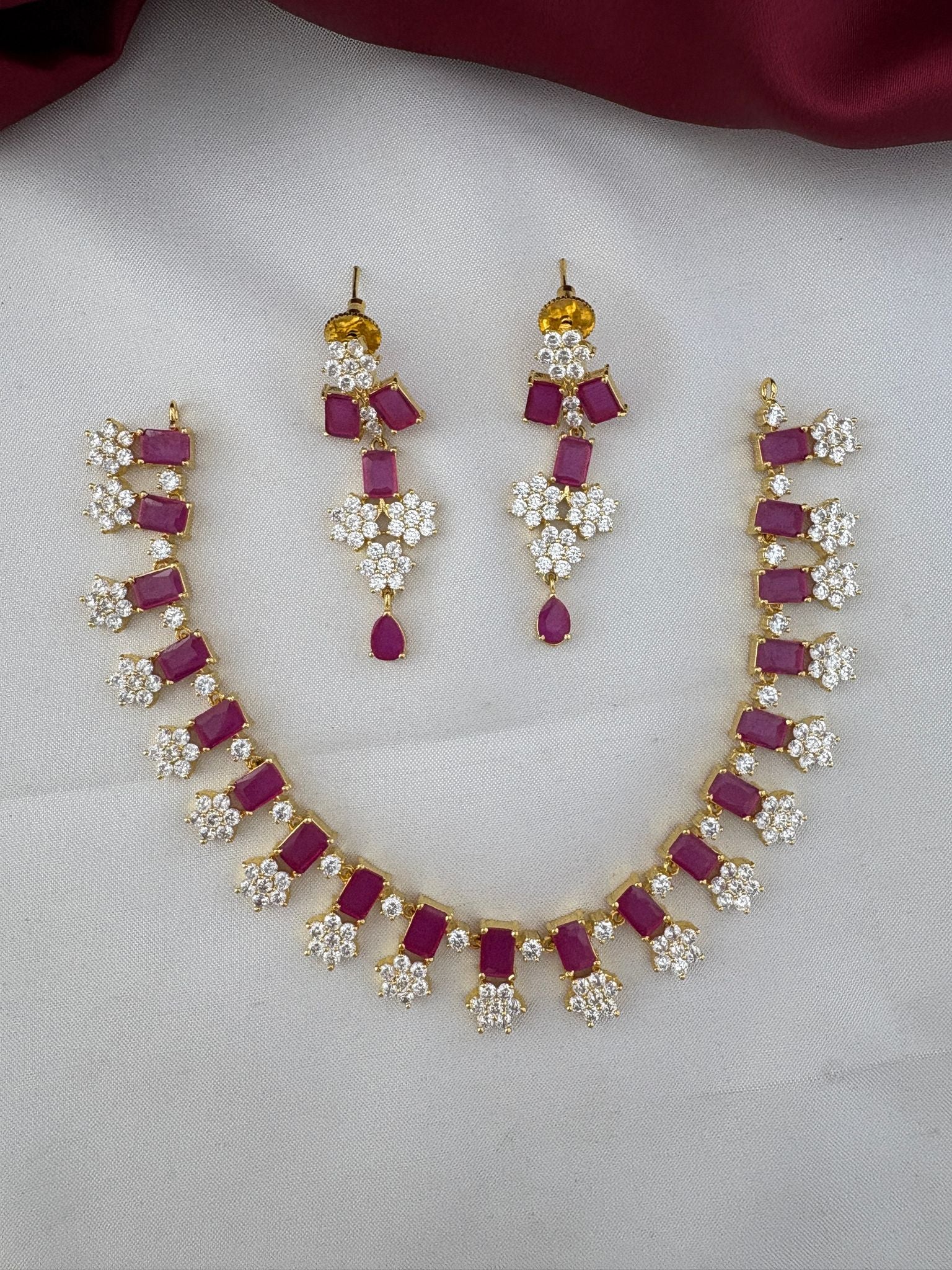 FeelOri Starburst Ruby & AD Stone Necklace Set for Festive Glamour - Overall View