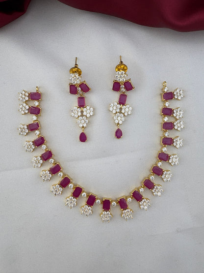 FeelOri Starburst Ruby & AD Stone Necklace Set for Festive Glamour - Overall View