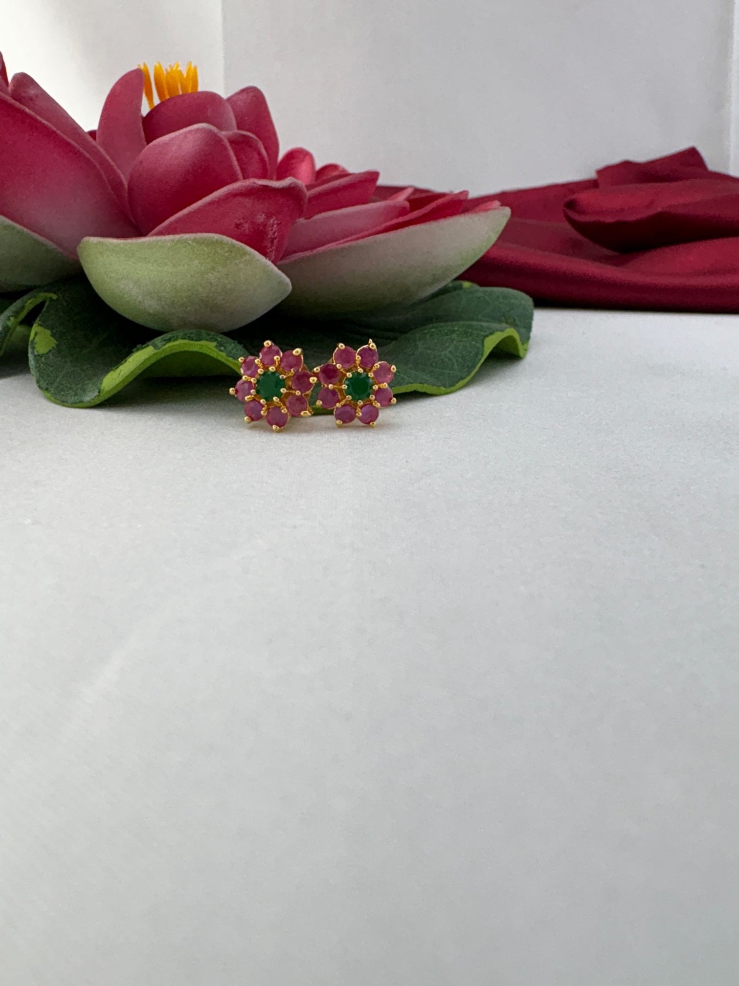 FeelOri tea rose pink olive green AD tops styled with lotus showcasing vintage English garden romance