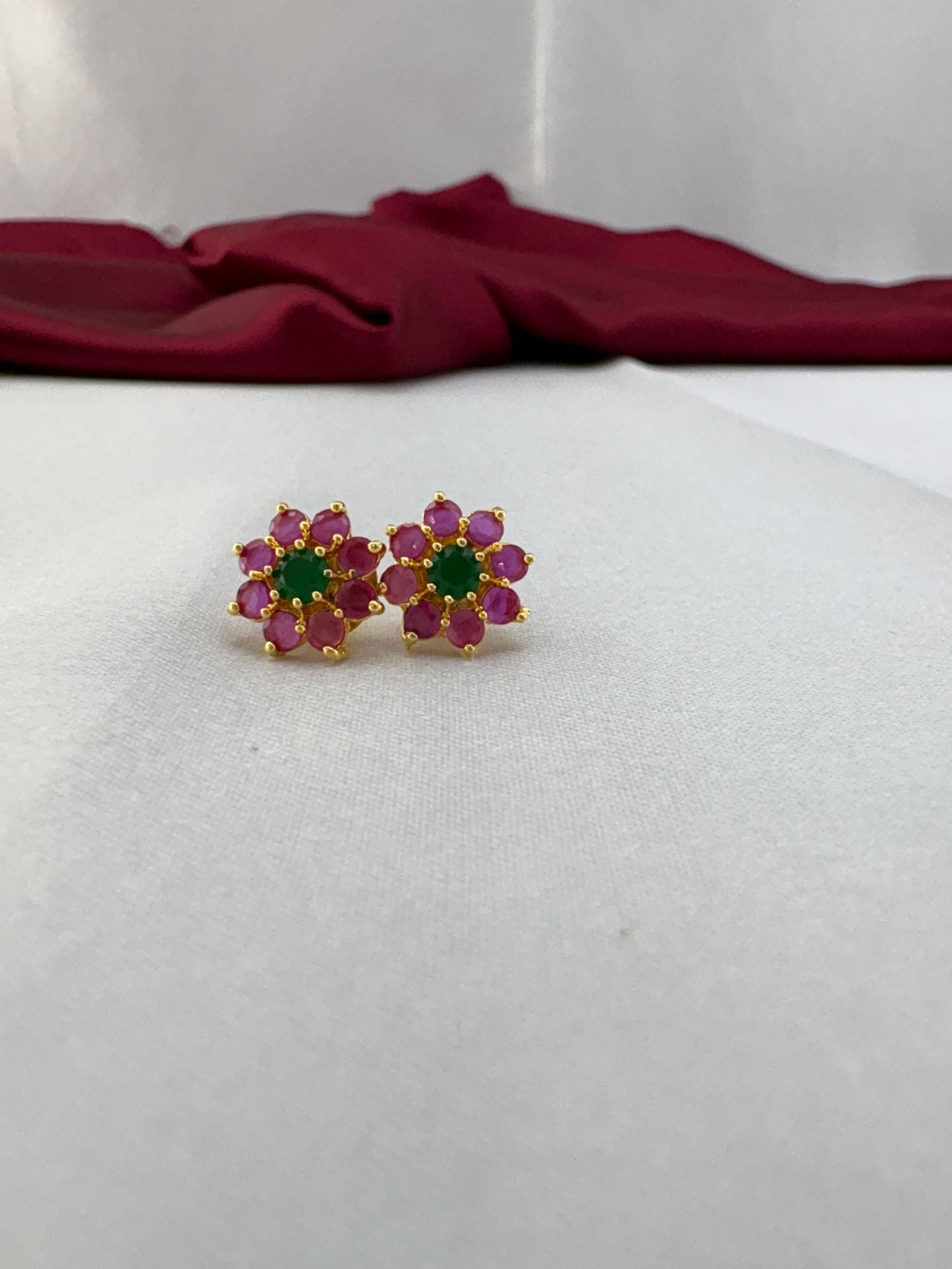 FeelOri Tea Rose Pink and Olive Green AD tops earrings featuring vintage-inspired sophisticated color combination