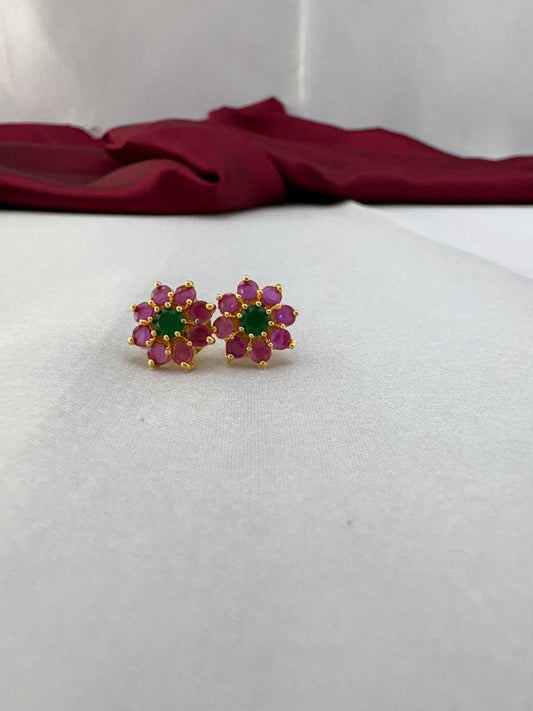 FeelOri Tea Rose Pink and Olive Green AD tops earrings featuring vintage-inspired sophisticated color combination