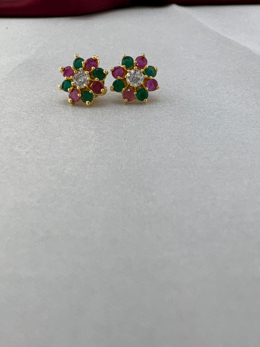 FeelOri Tropical Punch multi-color AD stud earrings featuring bright bold tropical paradise gemstone palette