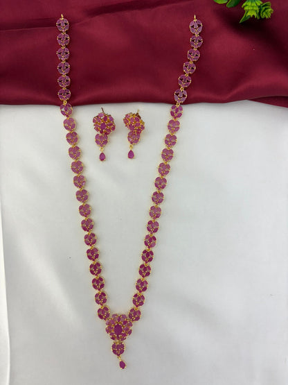 FeelOri Vintage Vine Ruby Long Necklace & Earring Set - Clearly showing the linked ruby design and earring pair.