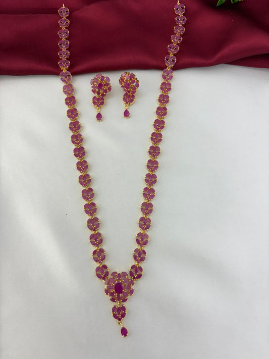 FeelOri Vintage Vine Ruby Long Necklace & Earring Set - Display highlighting the craftsmanship of the ruby jewelry.