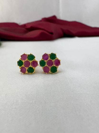 FeelOri Watermelon Splash green and pink AD stud earrings pair featuring fresh watermelon-inspired color combination