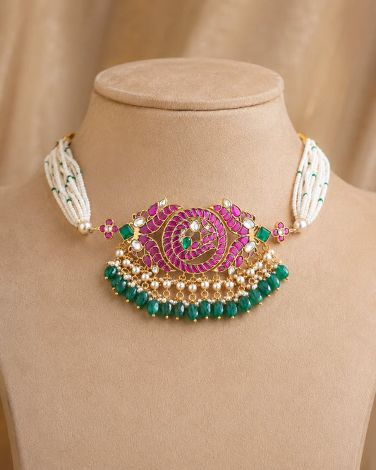 FeelOri floral motif jadau kundan choker necklace for pattu saree styling