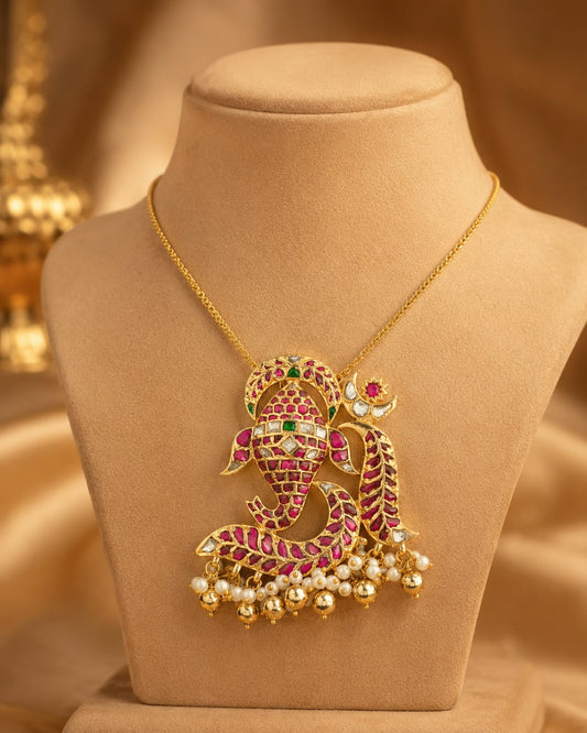 FeelOri ganesha om motif temple-style pendant set listed as pendant set main product view