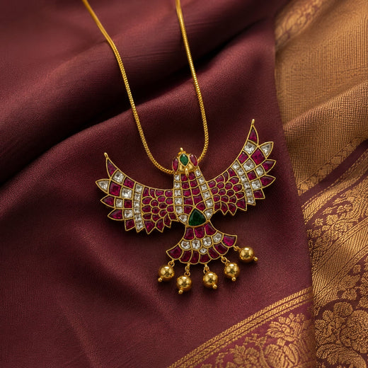 FeelOri jadau kundan pendant styled with Indian occasion wear