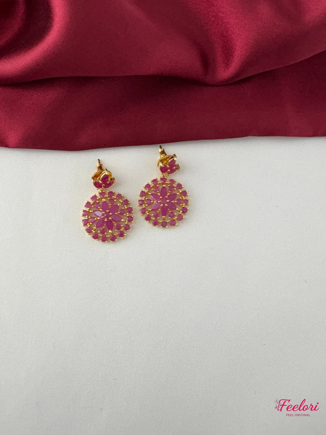 FeelOri Gold Plated Ruby-Tone Bar Cascade Necklace Set - Festive Radiance - FeelOri Indian fashion jewellery view 3