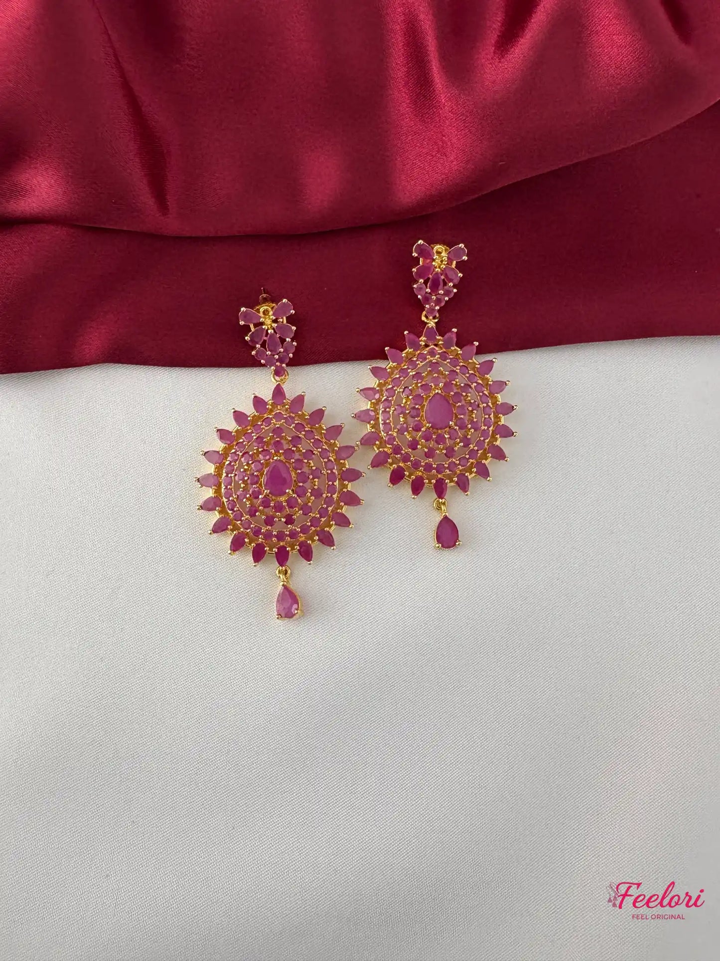 FeelOri Gold Plated Ruby-Tone Chakra Necklace Set - Floral Radiance - FeelOri Indian fashion jewellery view 3