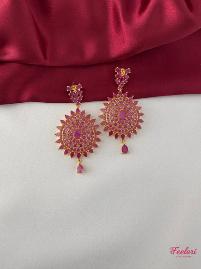 FeelOri Gold Plated Ruby-Tone Chakra Necklace Set - Floral Radiance - FeelOri Indian fashion jewellery view 3