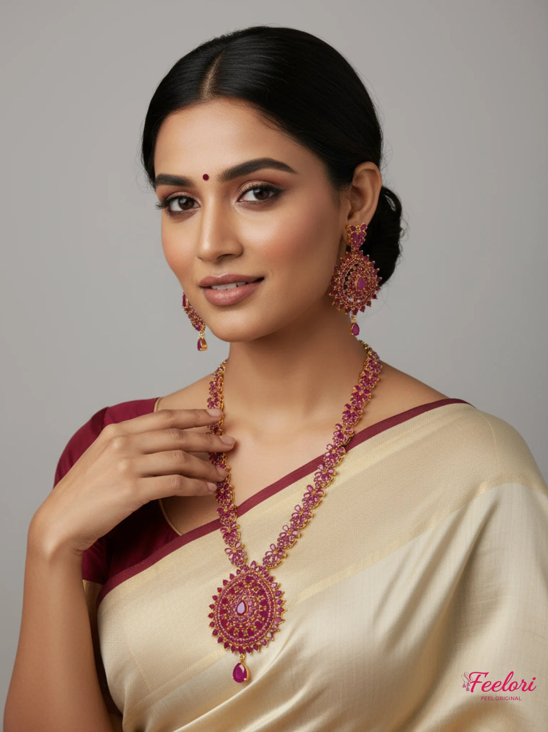 FeelOri Gold Plated Ruby Chakra Necklace Set - Floral Radiance - Multicolor - Lifestyle