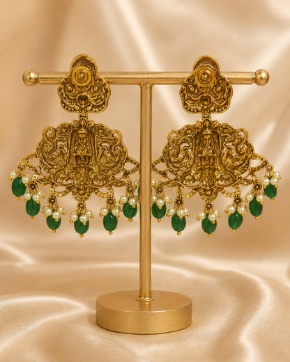 FeelOri gold-plated ruby and emerald earrings rear view showing openwork reverse, straight posts, and push-back closures