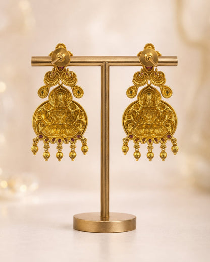 FeelOri gold-plated ruby and emerald earrings rear view showing openwork reverse, straight posts, and push-back closures