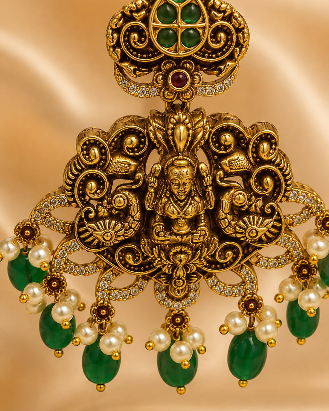 FeelOri gold-plated ruby and emerald earrings stone setting, ear-chain or earring construction, and gold-plated finish detail