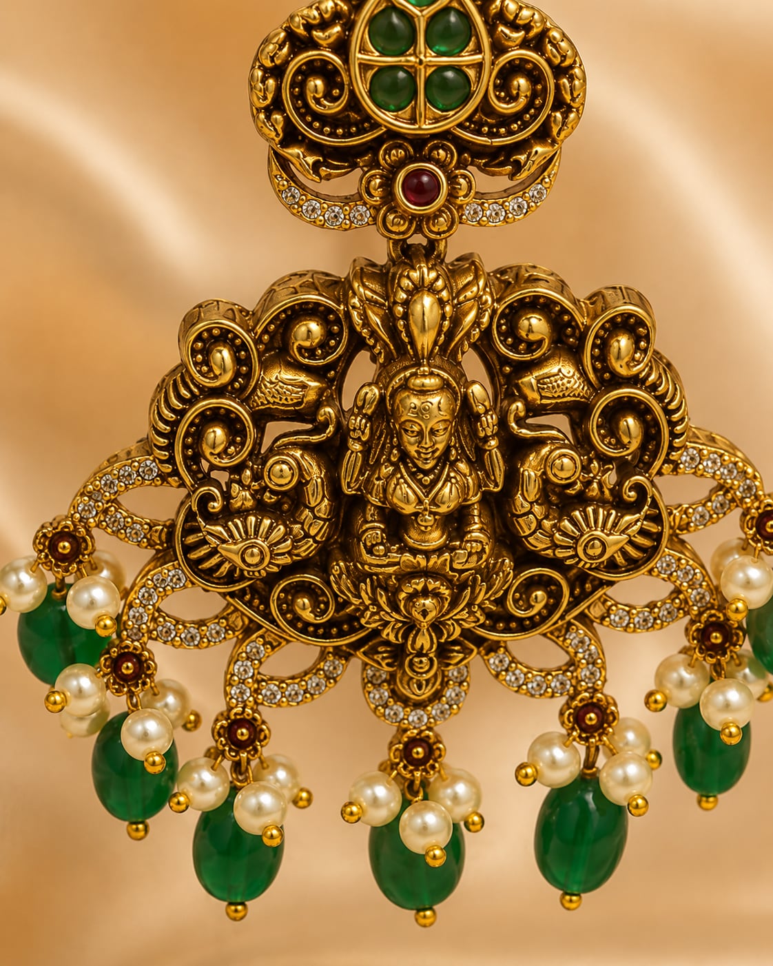 FeelOri gold-plated ruby and emerald earrings stone setting, ear-chain or earring construction, and gold-plated finish detail