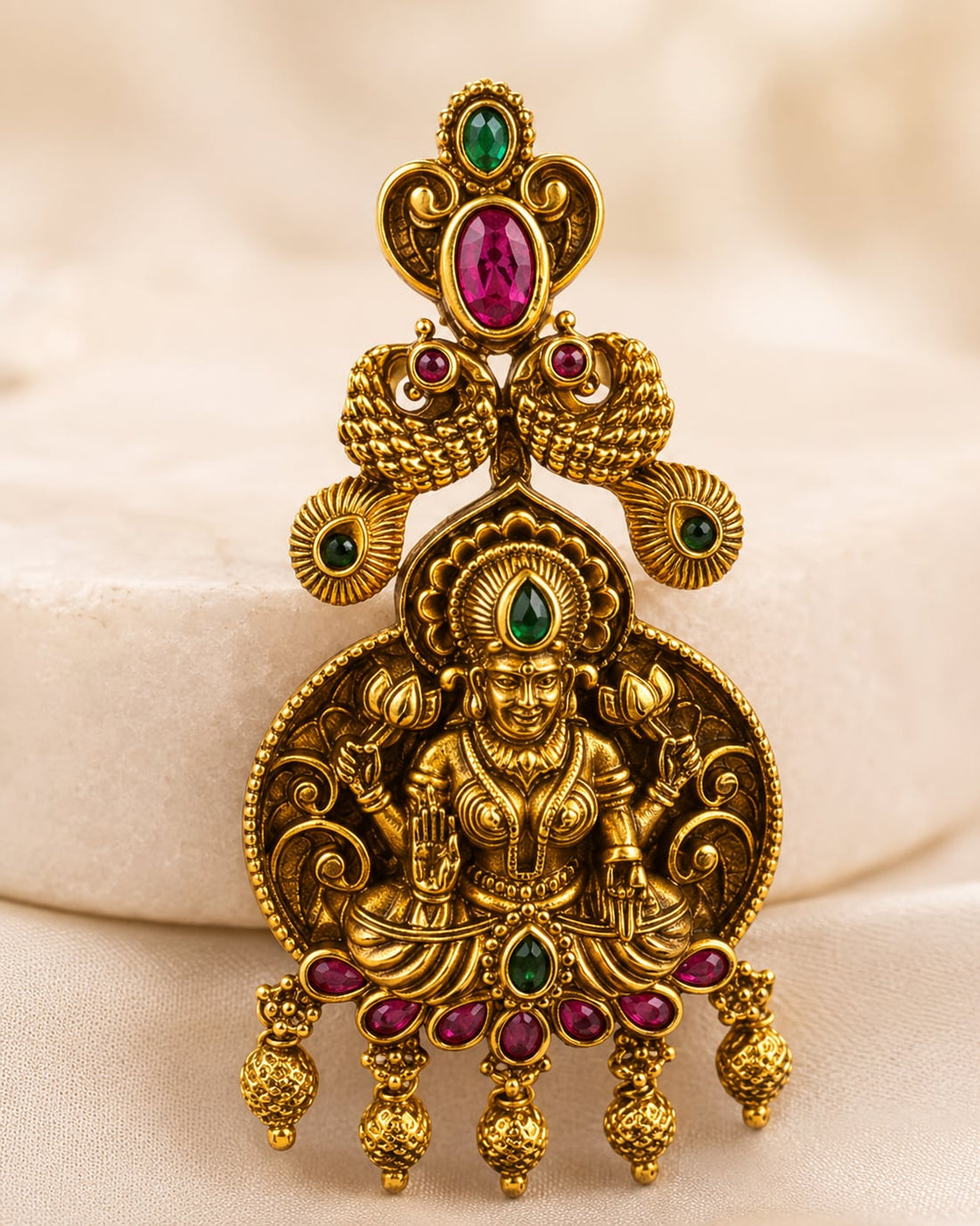 FeelOri gold-plated ruby and emerald earrings stone setting, ear-chain or earring construction, and gold-plated finish detail
