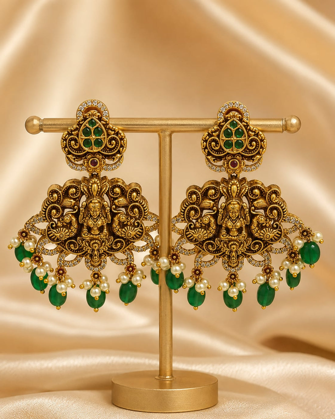 FeelOri gold-plated ruby and emerald earrings for sarees, kurtas, and festive styling