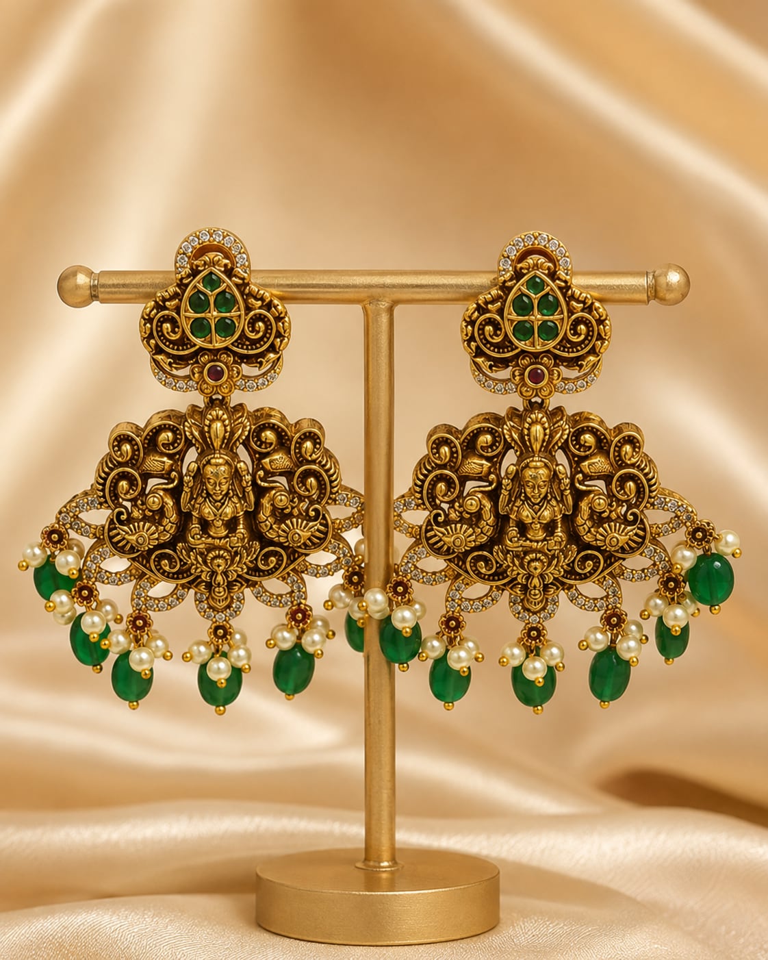 FeelOri gold-plated ruby and emerald earrings for sarees, kurtas, and festive styling