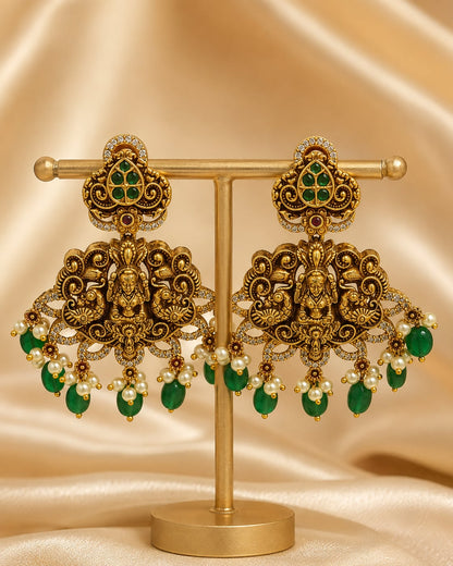 FeelOri gold-plated ruby and emerald earrings for sarees, kurtas, and festive styling