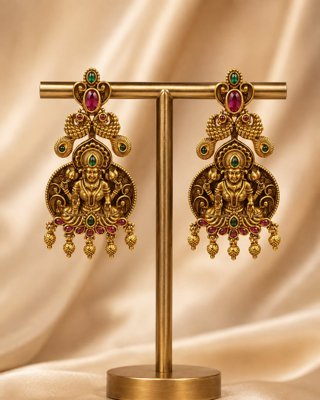 FeelOri gold-plated ruby and emerald earrings for sarees, kurtas, and festive styling