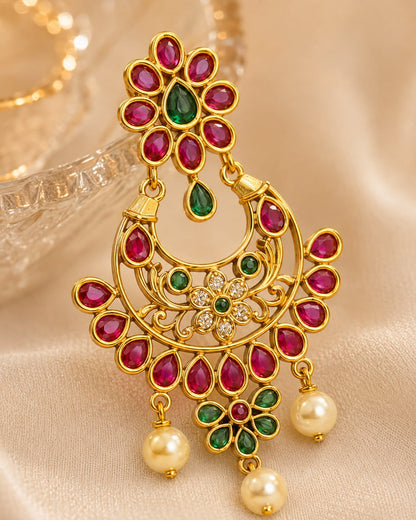 FeelOri gold-plated ruby and emerald earrings for sarees, kurtas, and festive styling