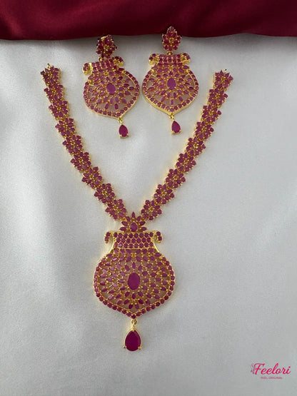 FeelOri Gold Plated Ruby-Tone Floral Elegance Jewelry Set - Intricate Design - FeelOri Indian fashion jewellery view 1