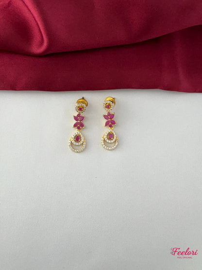 FeelOri Gold Plated Ruby Petal Cluster Necklace Set - Grand Floral Design