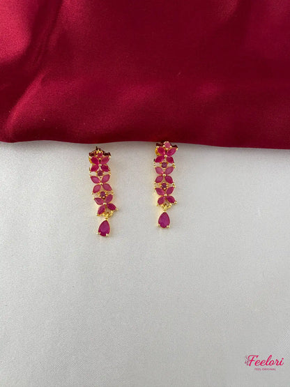 FeelOri Gold Plated Ruby-Tone Petal Necklace Set - Delicate Design - FeelOri Indian fashion jewellery view 3