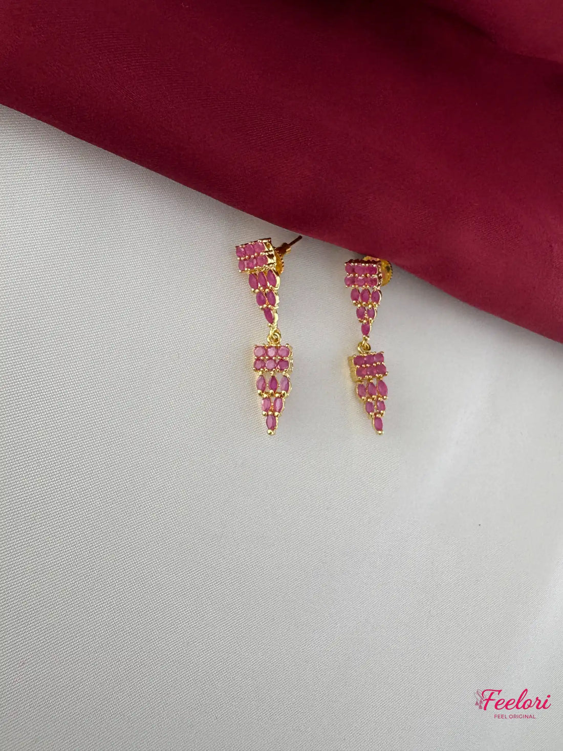 FeelOri Gold Plated Ruby-Tone Spike Necklace Set - Festive Elegance - FeelOri Indian fashion jewellery view 3