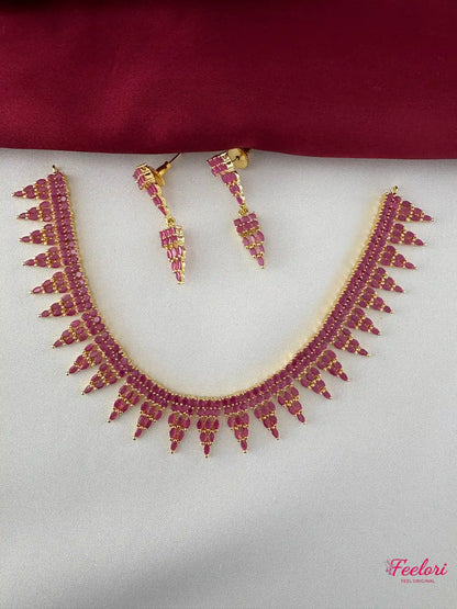 FeelOri Gold Plated Ruby Spike Necklace Set - Festive Elegance