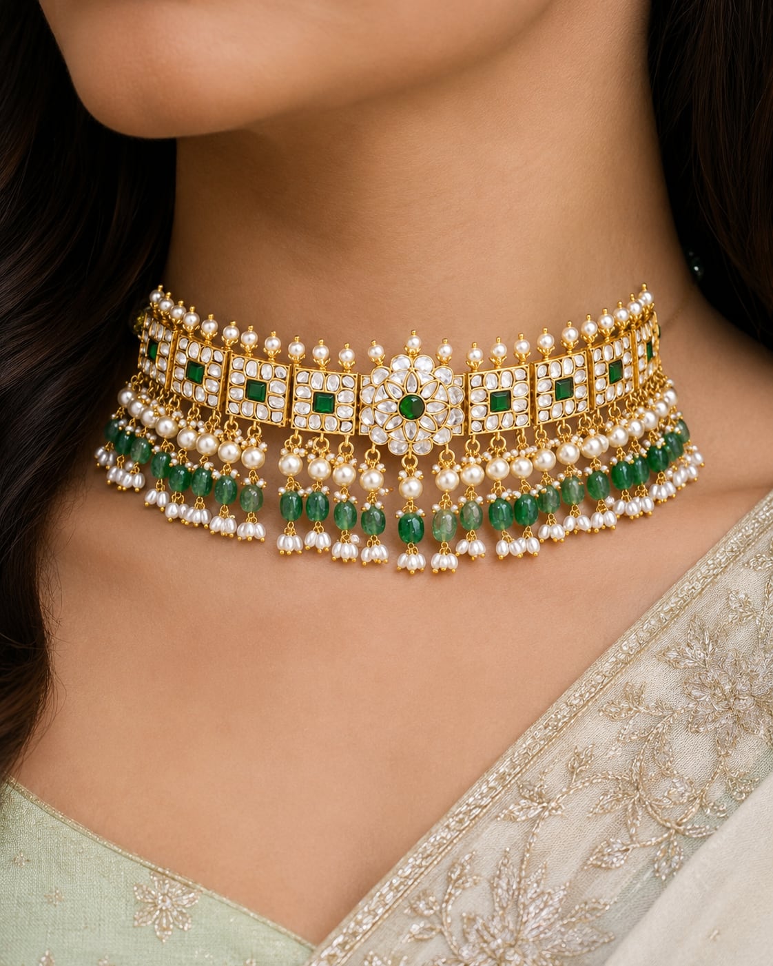 FeelOri gold-polished choker necklace styled with Indian occasion wear