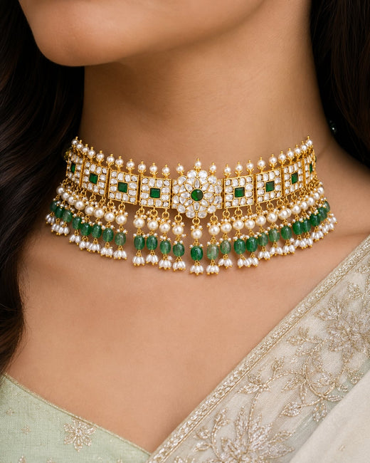 FeelOri gold-polished choker necklace styled with Indian occasion wear