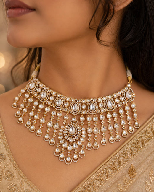 FeelOri gold-polished choker necklace styled with Indian occasion wear