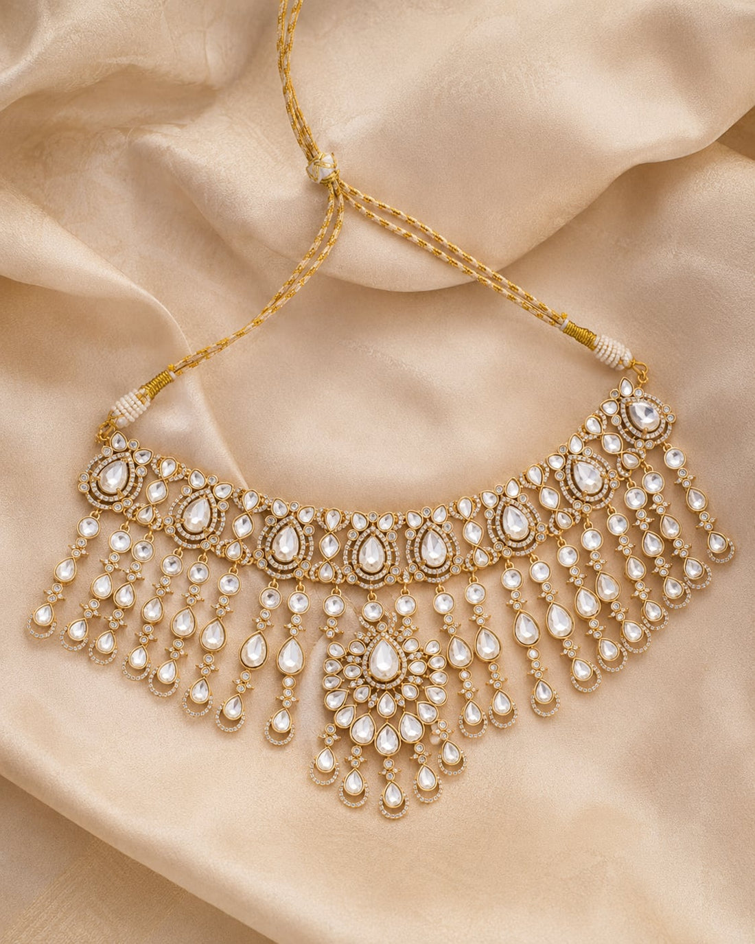 FeelOri gold-polished choker necklace styled with saree fabric for Indian occasion wear
