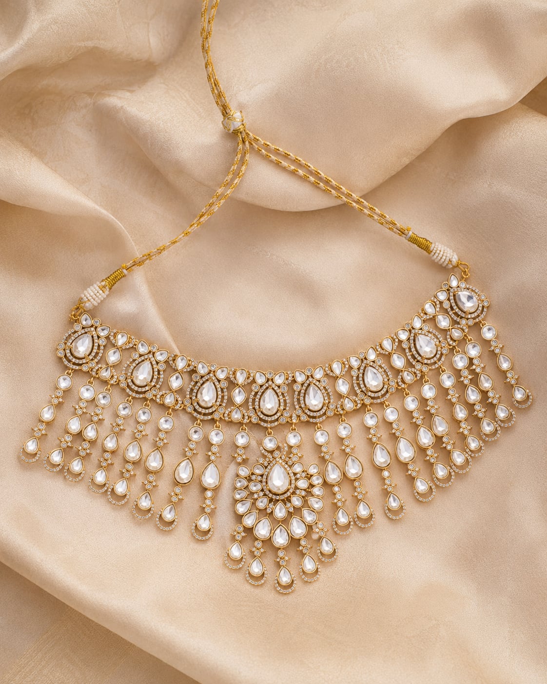 FeelOri gold-polished choker necklace styled with saree fabric for Indian occasion wear