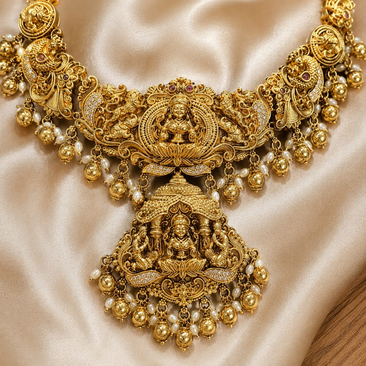 FeelOri gold-polished necklace set with matching earrings pendant and gold-polished detail