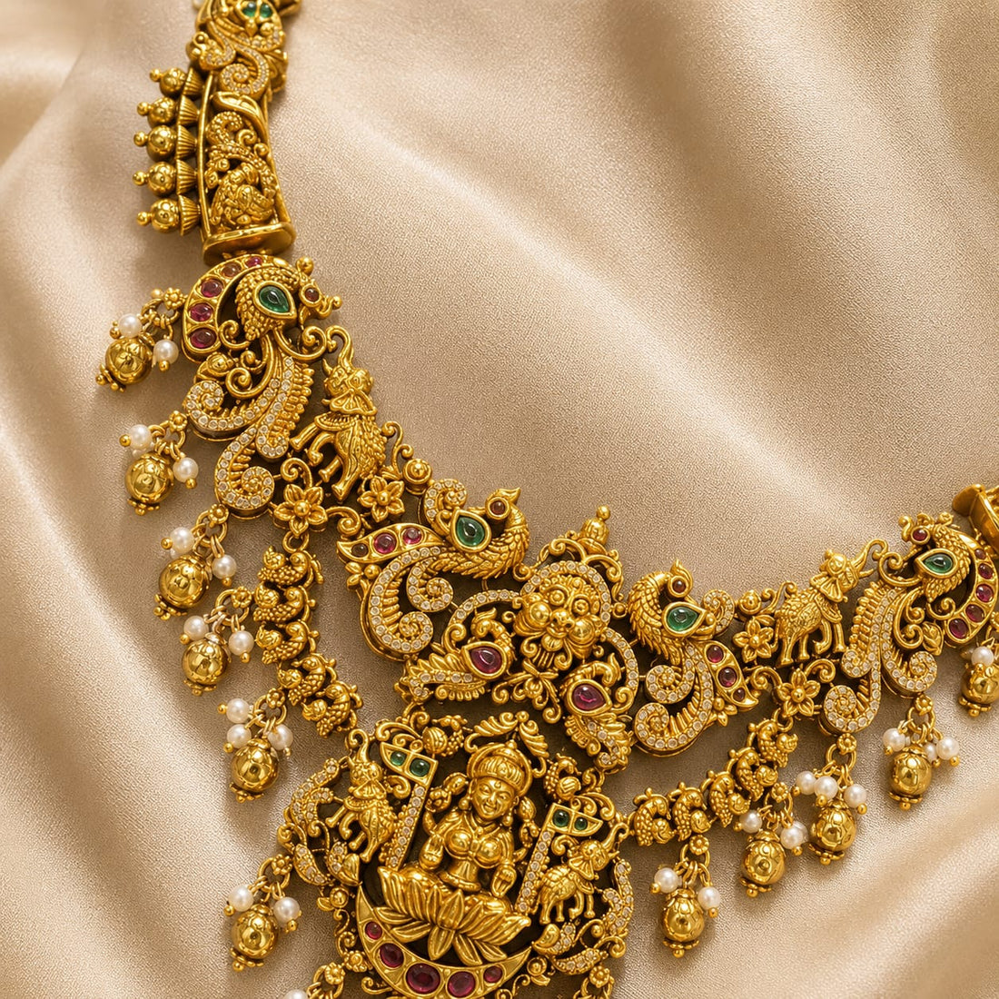 FeelOri lakshmi pendant gold-polished necklace set for pattu sarees view 5