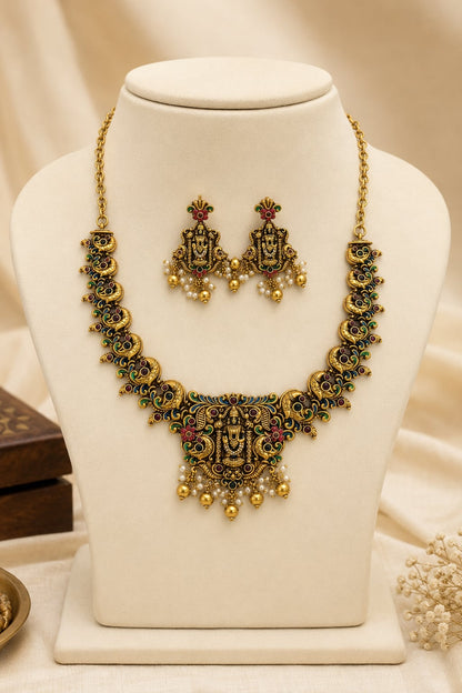 FeelOri gold-polished necklace set with matching earrings for sarees and festive styling