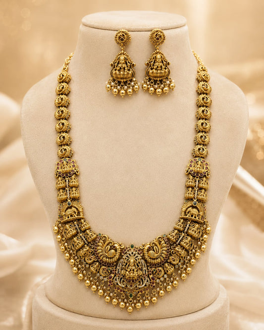 FeelOri kasu chain gold-polished necklace set for pattu sarees main product view