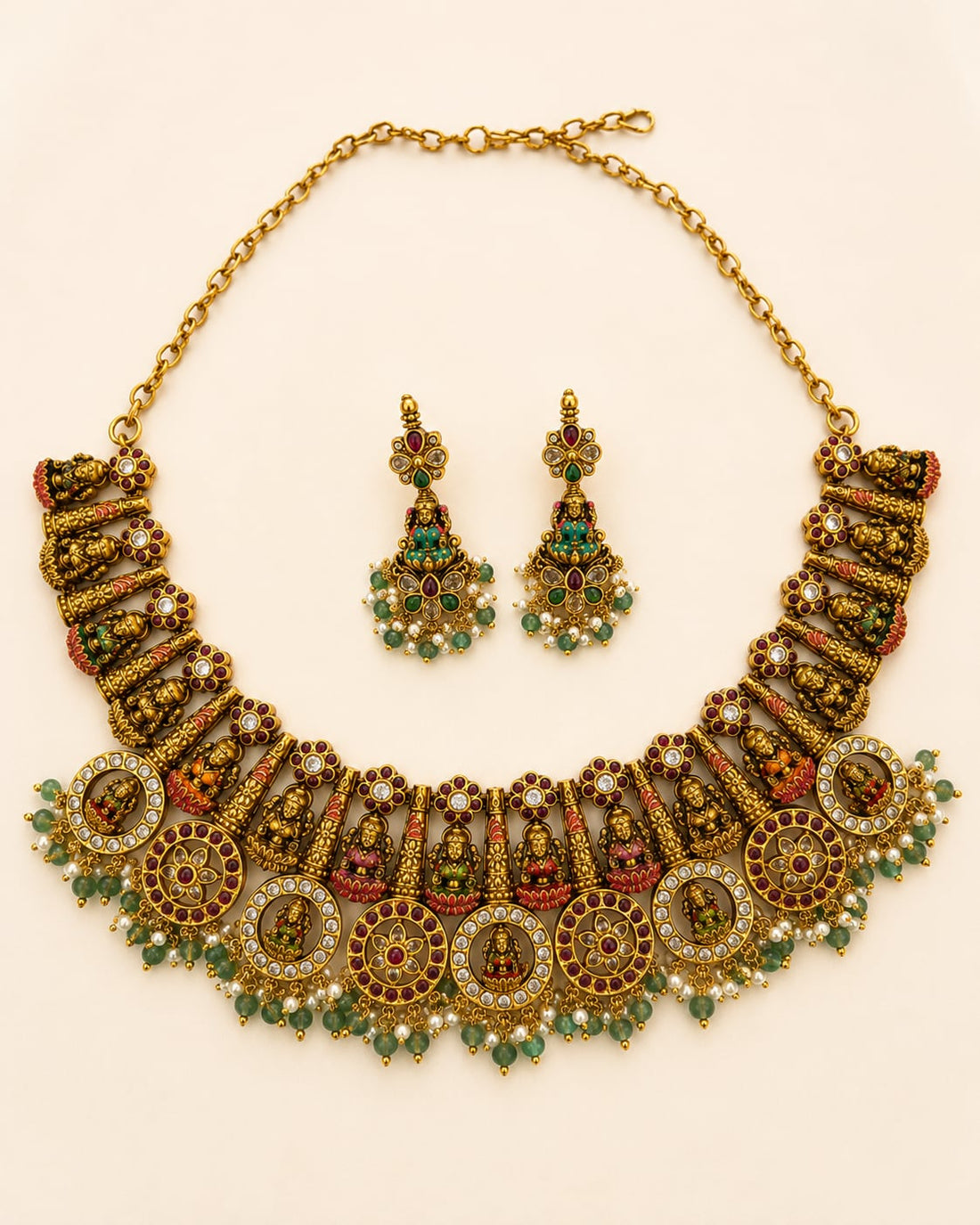 FeelOri gold-polished necklace set with matching earrings for sarees and festive styling