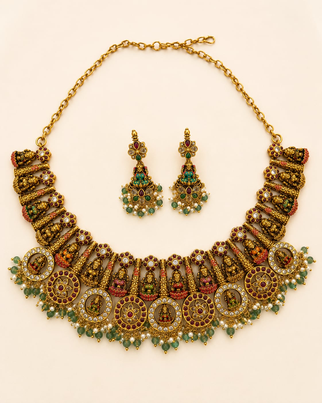 FeelOri gold-polished necklace set with matching earrings for sarees and festive styling