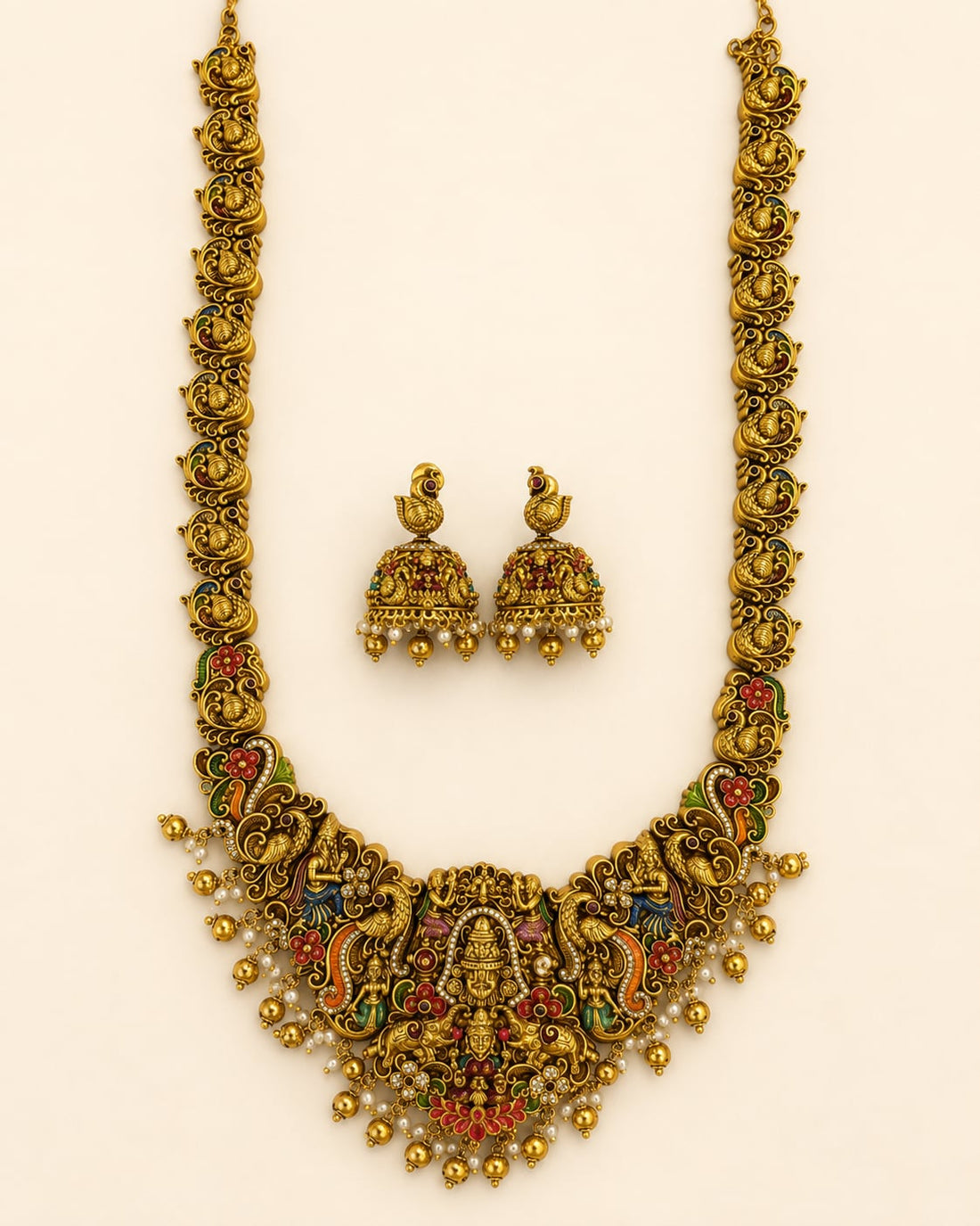 FeelOri gold-polished necklace set with matching earrings for sarees and festive styling