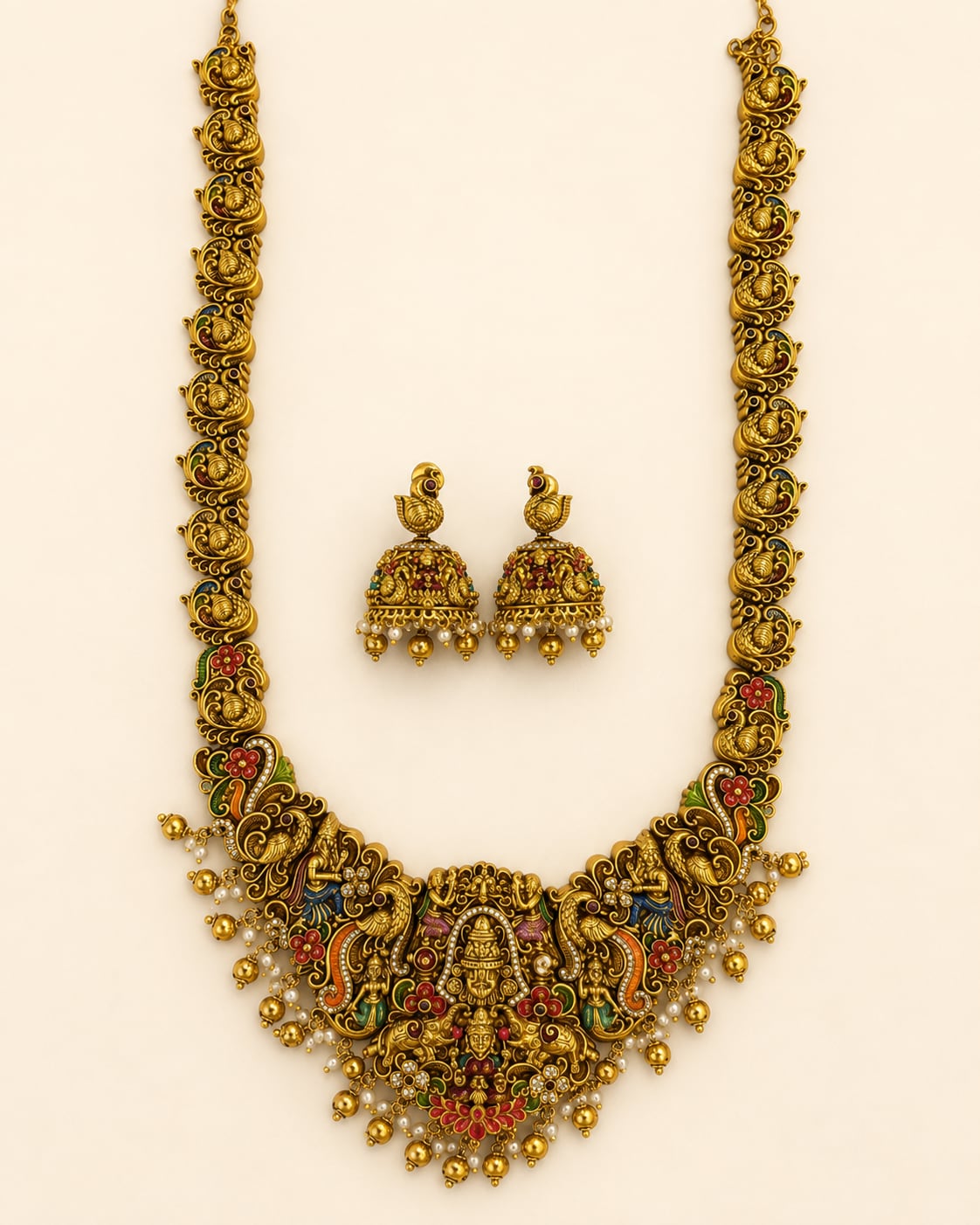 FeelOri gold-polished necklace set with matching earrings for sarees and festive styling