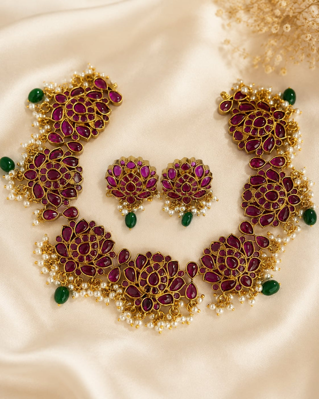 FeelOri gold-polished necklace set with matching earrings for sarees and festive styling