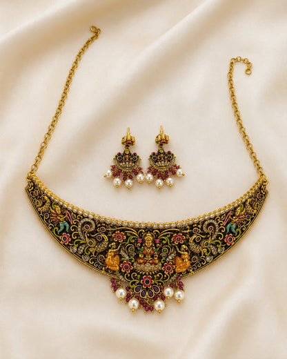 FeelOri gold-polished necklace set with matching earrings for sarees and festive styling