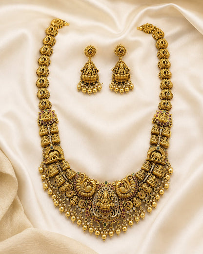 FeelOri gold-polished necklace set with matching earrings for sarees and festive styling