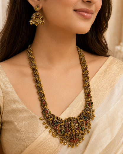 FeelOri gold-polished necklace set with matching earrings styled with Indian occasion wear