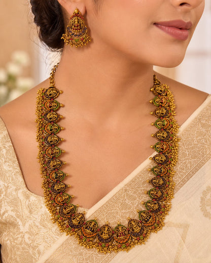 FeelOri gold-polished necklace set with matching earrings styled with Indian occasion wear